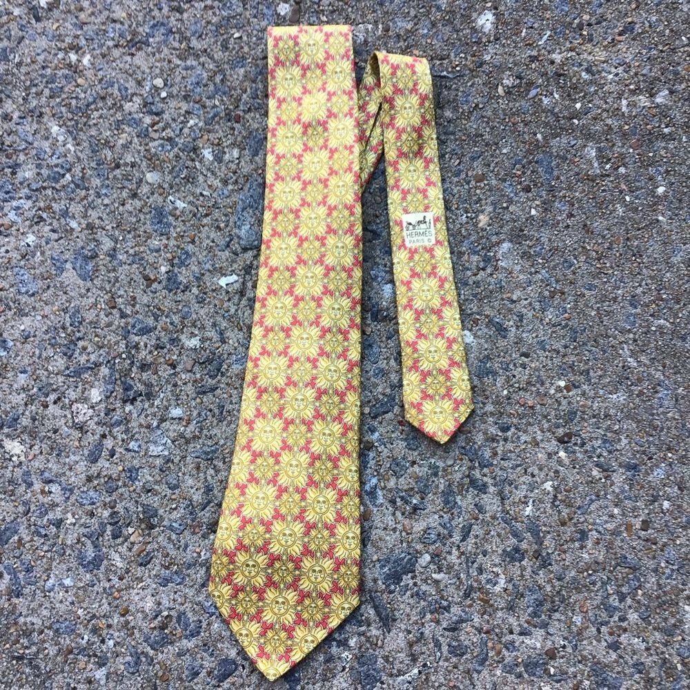 Hermes 100% Silk Sun Gold and Red Tie
